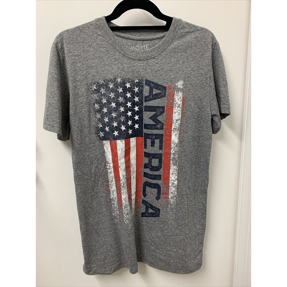 Home Of The Brave Womens T-shirt AMERICA Red White Blue Heather Gray Sz Medium - Picture 1 of 8